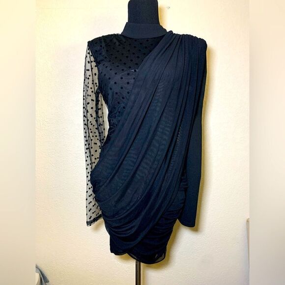 Polka Dot Sheer Drape Dress - Picture 1 of 8